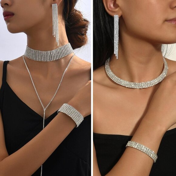 Rhinestone Jewelry Set for Women Wedding Bridal Clear Crystals Jewelry Gift - Picture 7 of 7